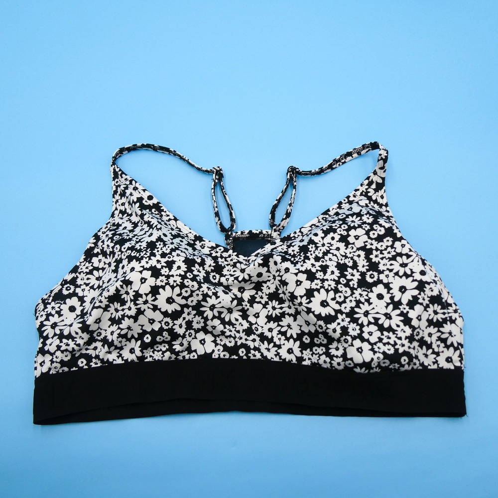 PINK Sports Bra Womens Extra Large Ultimate Lightly Lined Black Floral Polyester